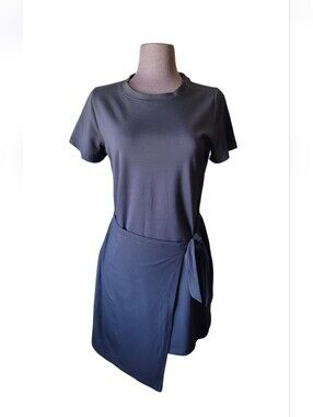 Threads 4 Thought Black Crew Neck Short Sleeve Dress Faux Wrap